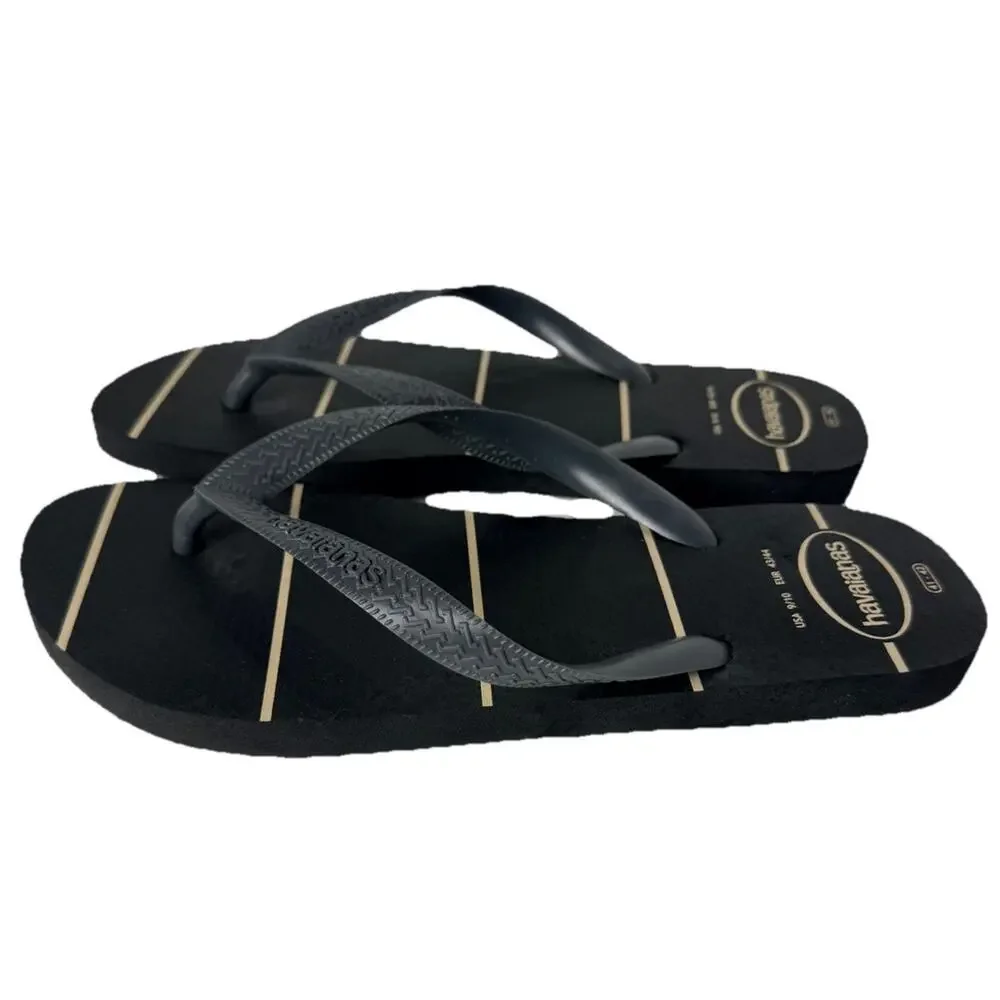 HAVAIANAS Mens Top Basic Print Flip Flops Black White Stripes US Sz 11/12